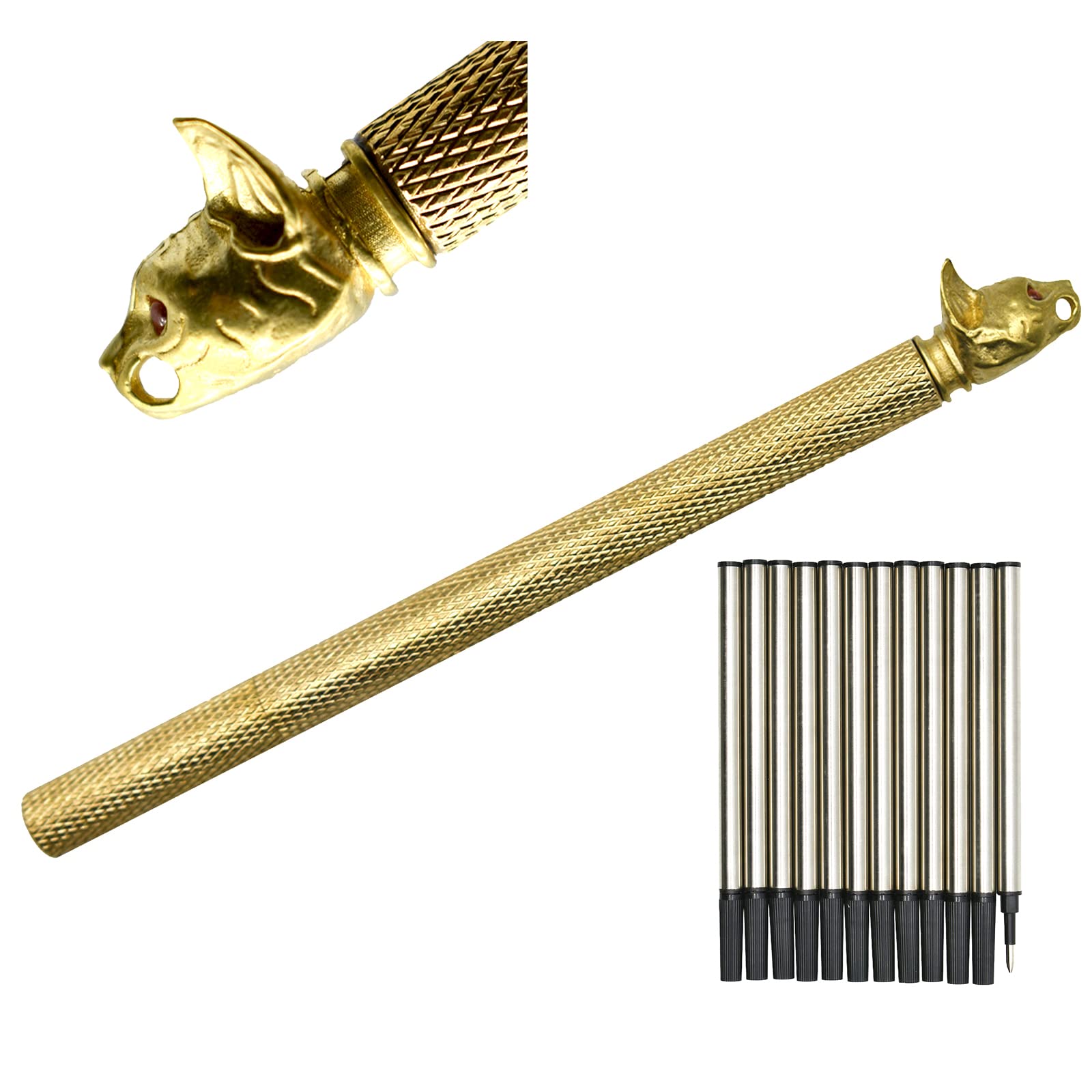 

1 Brass Ballpoint Pen with Gold a Traditional Neutral Ballpoint Stationery Perfect for Wedding and Black Cat Head Design Includes a Special Gift Bag