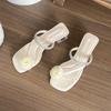 Summer New Women's Flat Sandals Floral Design Korean Sle Low Heel Thi Heel Versatile Fairy Diamond Casual Leather Sandals