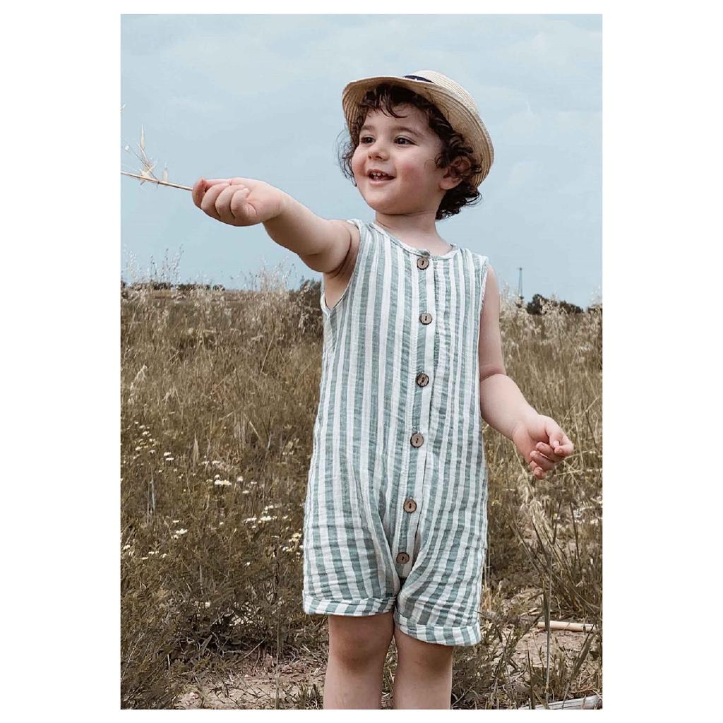 Salopetă de muselină cu dungi 0-3 ani Cafea