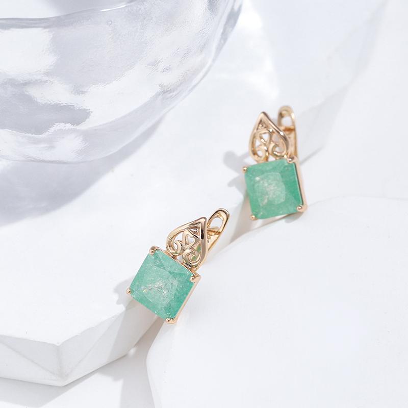 New Emerald Square Cut Zircon Drop Earrings For Women Luxury Natural Zircon With Rose Gold Earrings Wedding Jewelry