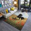 Black Horse in Poppy Field suitable as a non-slip mat for the living room or bedroom sofa