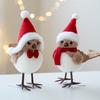 Cute Fluffy Plush Foam Bird Christmas Tree Ornament Simulated Bird Figurine with Red Hat And Scarf for Christmas Tree Mantel Desk Decoration