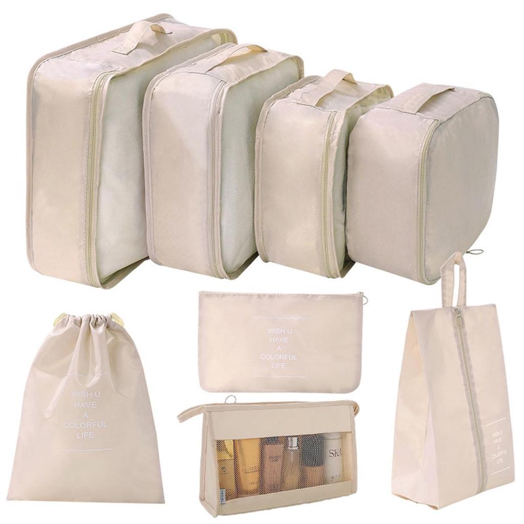 Twill 8-piece Multi-purpose Travel Storage Bag Set for Clothes & Toiletries