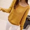 Women's Pink Hollow-Out Long Sleeve Thin Sweater Base Blouse with Hollow-Knitted Thin Design