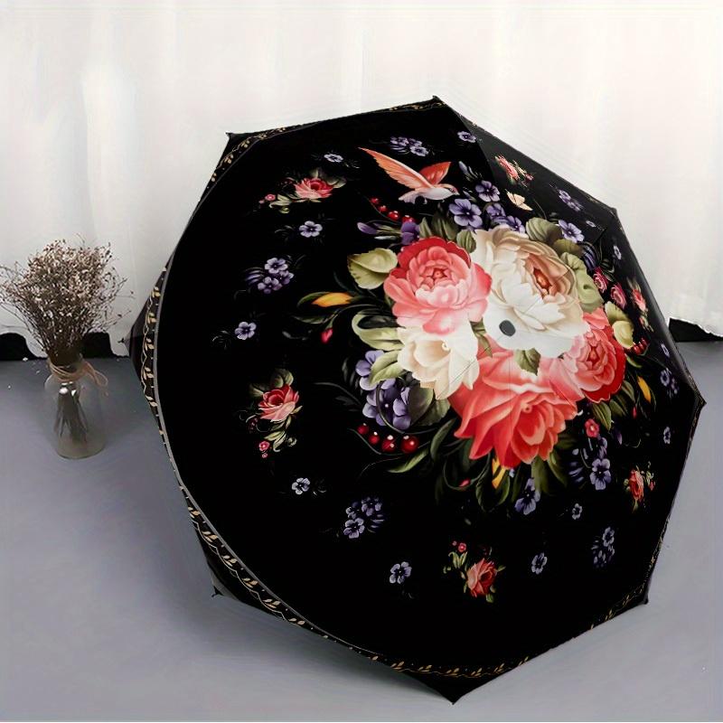 Retro Flowers 3 Automatic Umbrella - One-Touch Opening, Windproof & Portable for Travel and Formal Occasions - Perfect Gift Fo