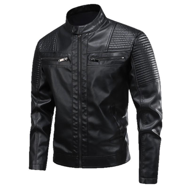 Men's Retro PU Leather Motorcycle Jacket with Stand Collar - Spring/Autumn 2025 Collection