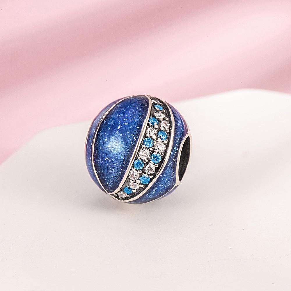 S925 Silver Blue Sparkle Basketball Beads DIY Bracelet Necklace Craft Kit Loose Beads Accessories
