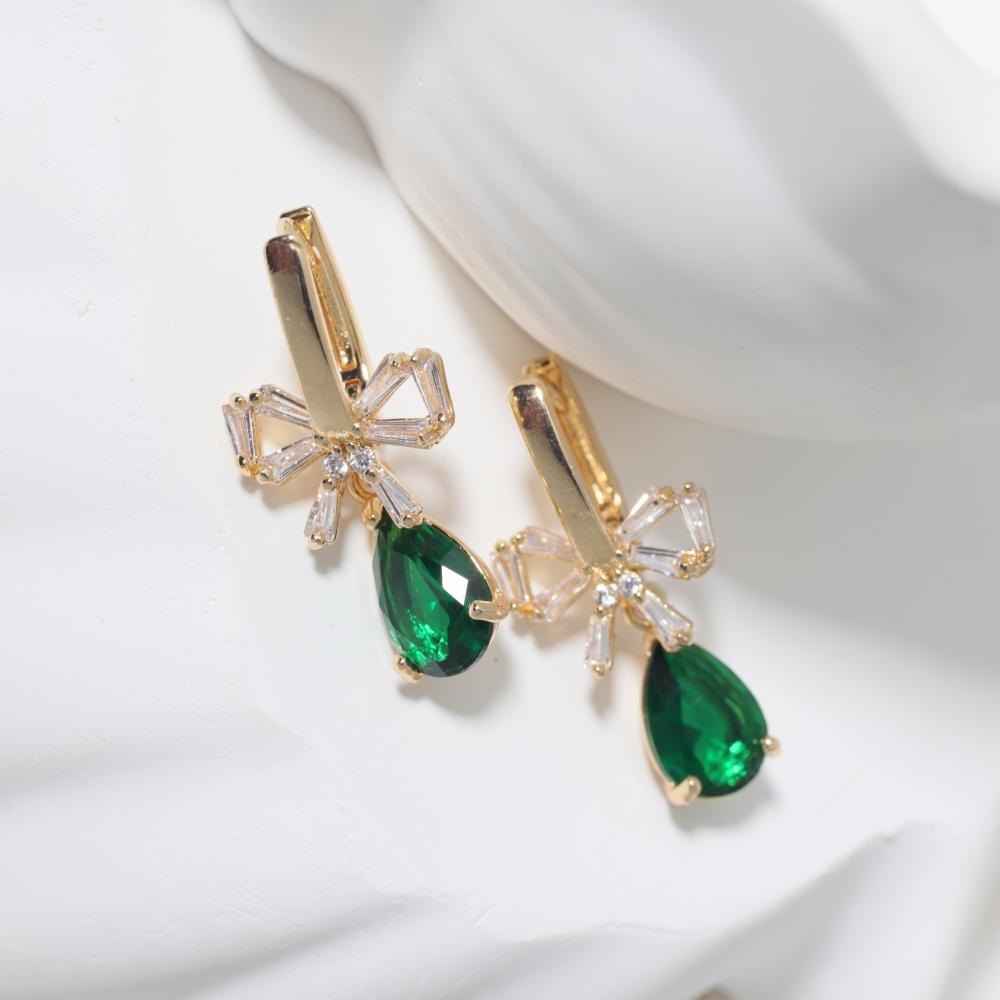 1 Pair Fashion Bow with Water Drops Zirconia Dangle Earrings for Women Golden Earring Jewelry Party Accessories