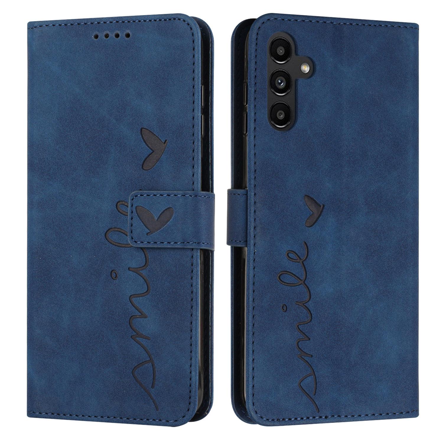 

For Samsung Galaxy S25 FE Stand Case PU Leather Phone Cover Imprinted Heart Pattern Blue