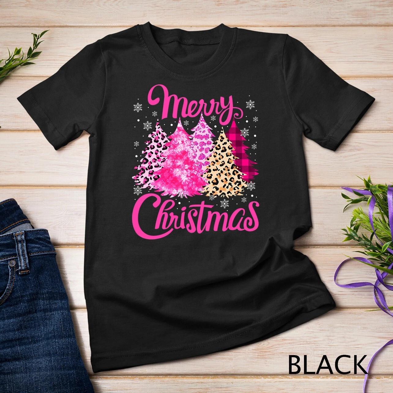 Merry Christmas Tree Pink Funny Xmas Leopard Matching Family Unisex T-shirt S