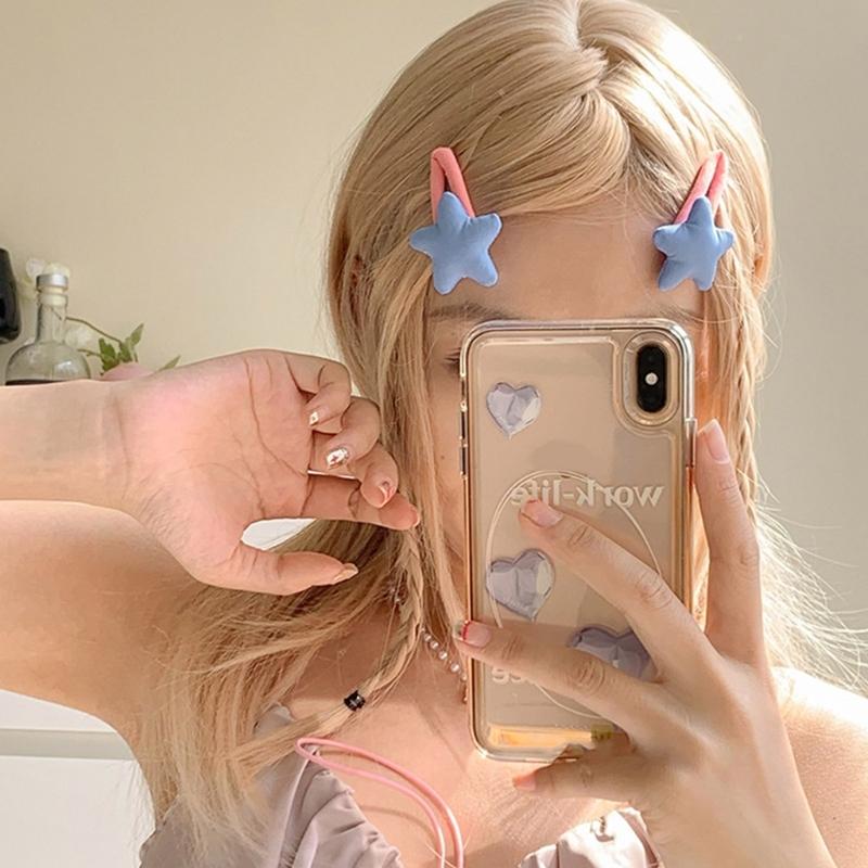 Star Snap Hair Clip Y2K Non-slip Colorful Hair Barrettes Metal Sponge Star Shaped Hairpins Cute Hair Clip for Teen