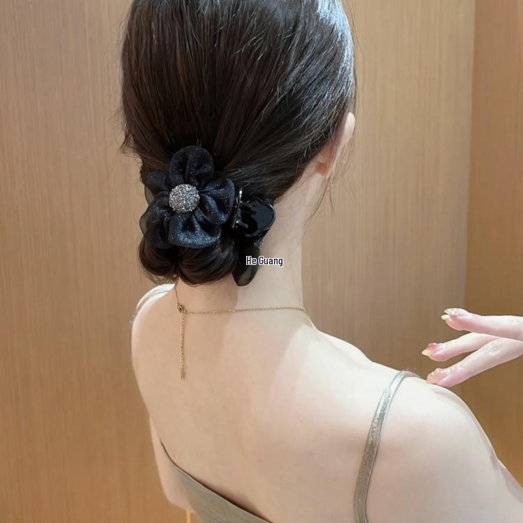 Diamond Flower Hair Claw Clip - Elegant Updo Accessory for Women