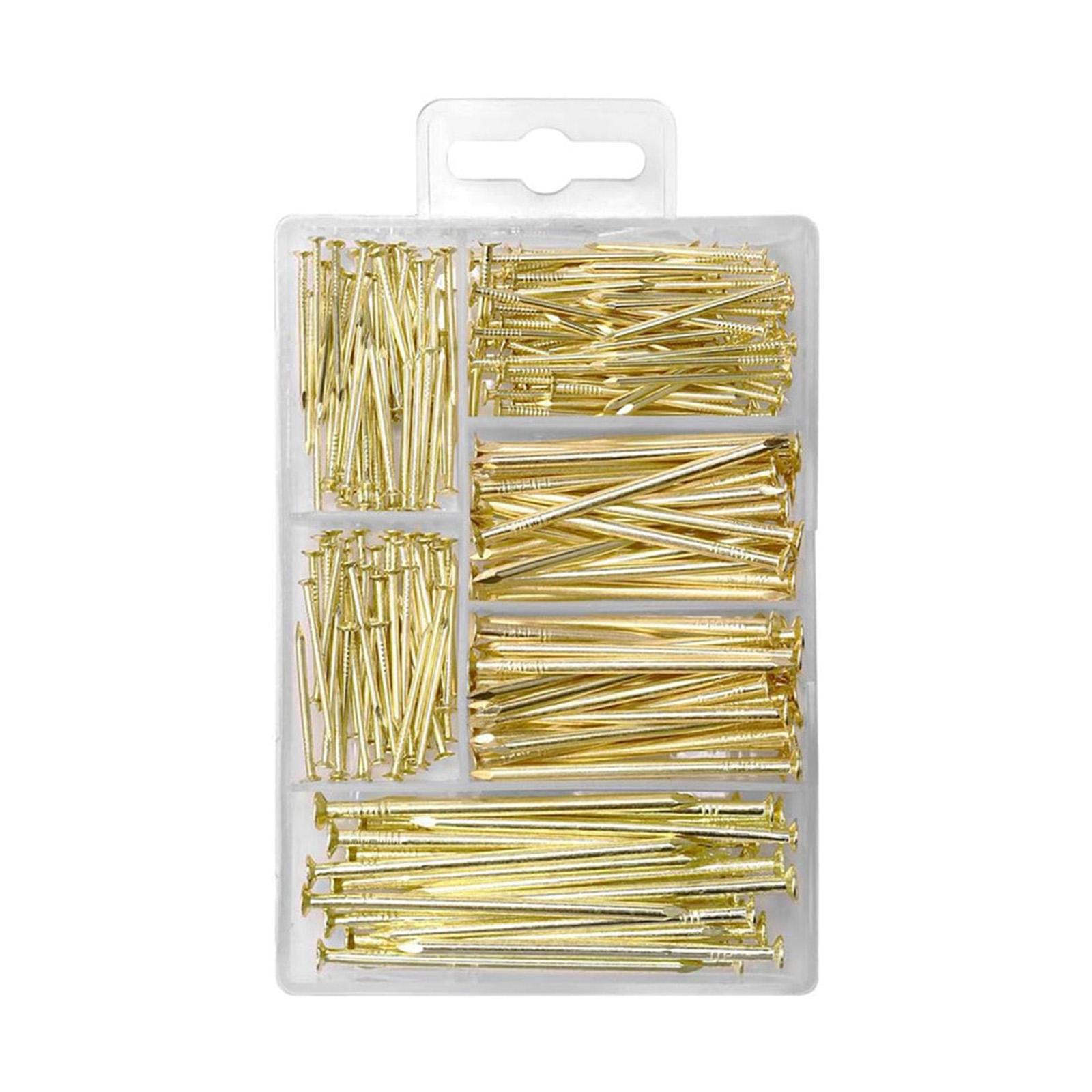 

Набор гвоздей для фурнитуры, 350 шт., гвозди для подвешивания картин, железные гвозди для стен с коробкой для подвешивания картин, поделок золотой