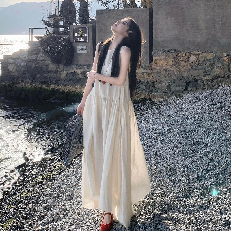 Petite Women's French-Style White Sleeveless Fairy Dress - Summer 2025 Collection