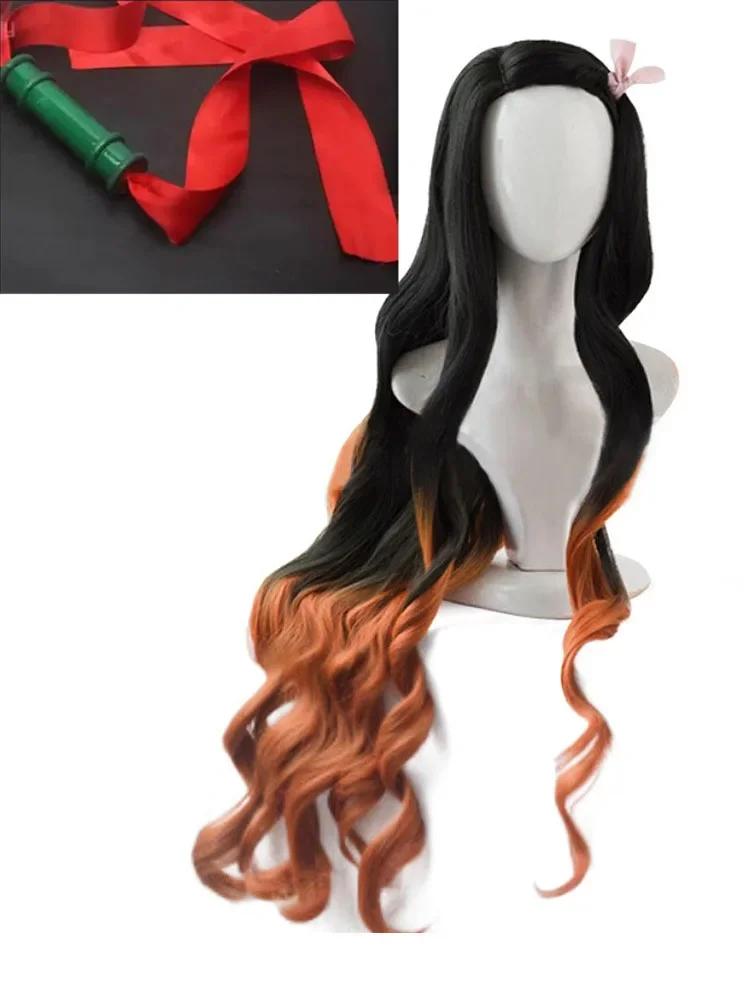 Perruque Cosplay Anime Kimetsu no Yaiba Kamado Nezuko Cheveux Synthétiques Résistants à la Chaleur Perruques Accessoires Bambou Bâton Scellant gray
