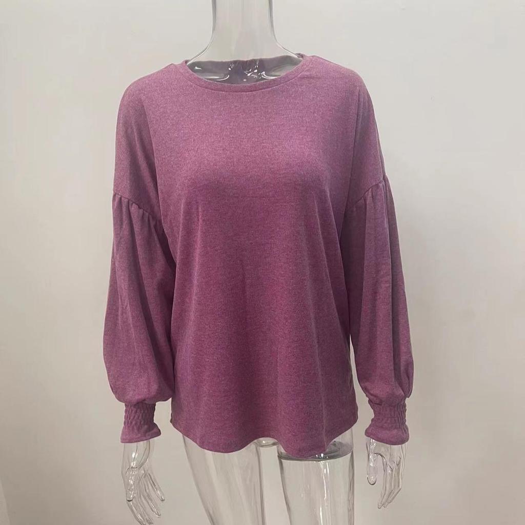 Women's Plus Size Tops Autumn Round Neck Ruffled Lantern Sleeve Pullovers