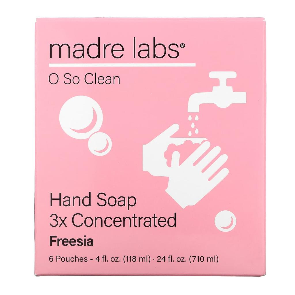 Madre Labs Hand Sanitizer, Triple Concentrate Refillable, Freesia, 6 Pouches, 4 Fl Oz (118 Ml) Each