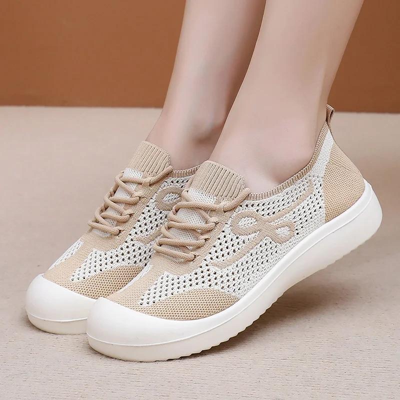 Fashion Slip on Flats Platform Women Casual Shoes Ladies Anti-slip Walking Woven Shoes Women's New Summer Shoes Mesh Breathable Sneakers