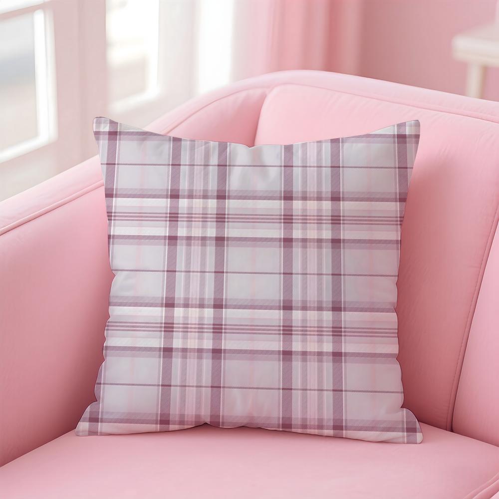 Pink and Purple Tartan Design Cushion Cover Pillow Case Ultra Soft Skin Friendly Fabric Cloud Like Comfort Concealed Zipper