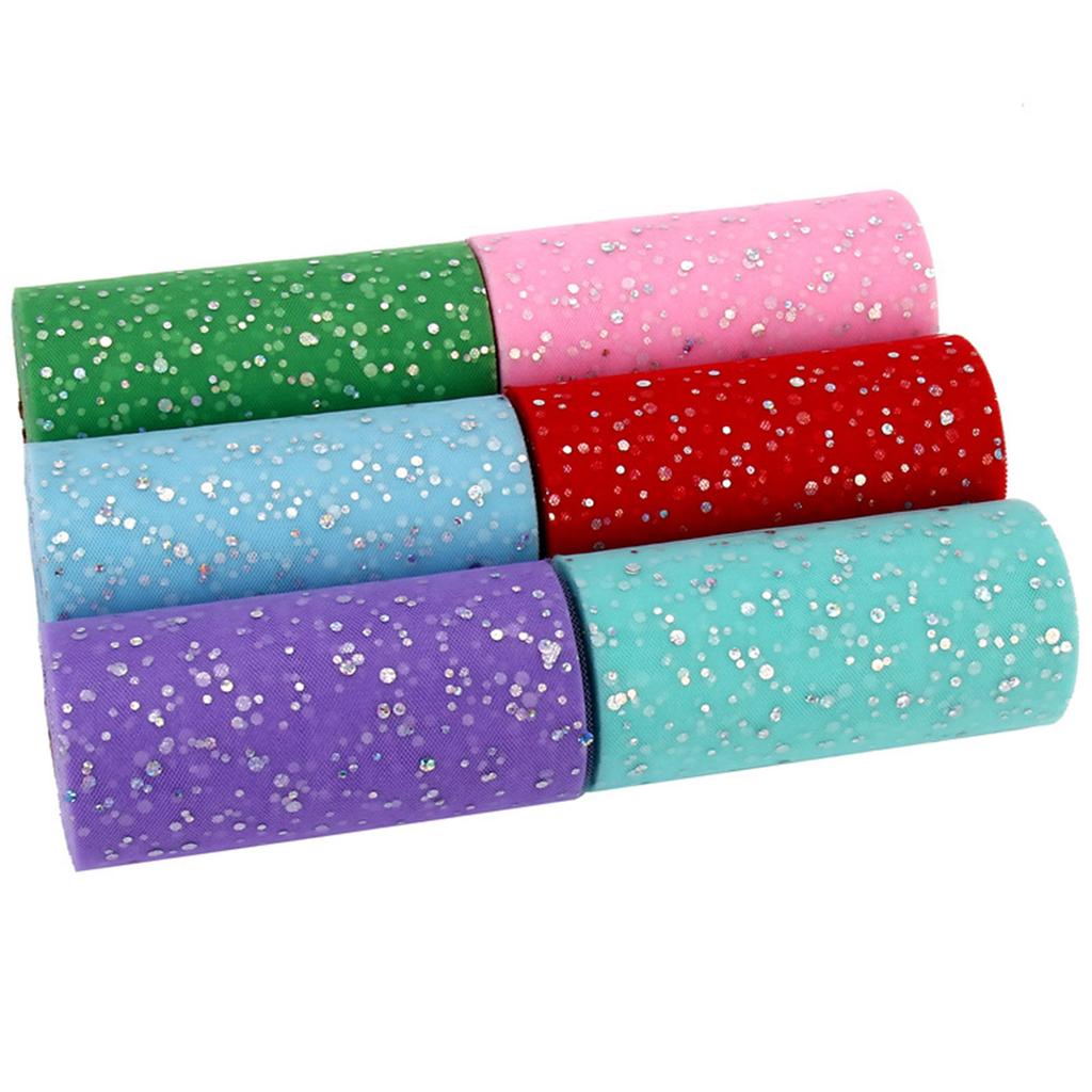 Glitter Tulle Fabric Roll 15cm Width 10 Yards Sequin Sparkling Ribbon Spool Netting For Wedding Skirt Gift Wrapping Party Decor
