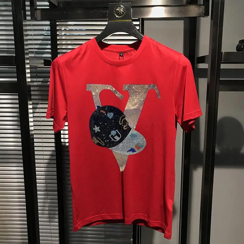 

Мужская летняя футболка хип-хоп большого размера, личность, парикмахер, уличный мультяшный модный тренд, горячий бриллиант, короткий рукав 4XL