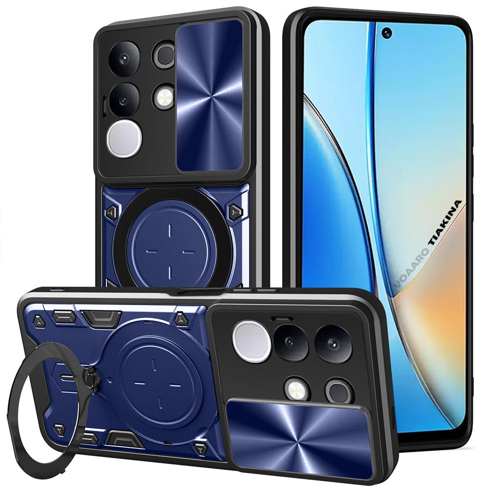 Slide Lens Push Window Armor Funda for Vivo Y29 4G Global Case for Vivo Y29 4G Global Case Magnetic Ring Stand Holder Cover