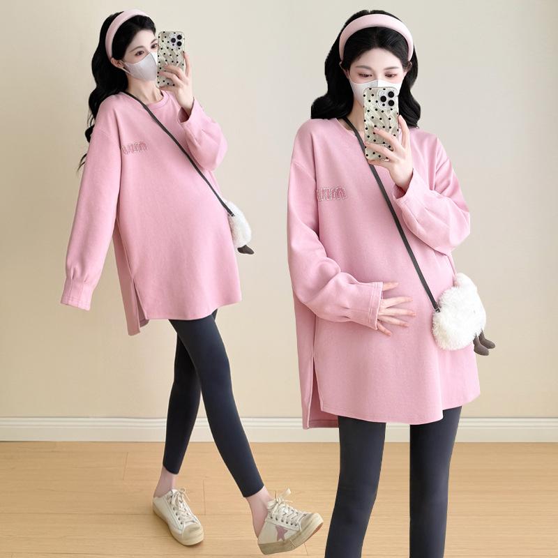 Herbst Umstandsmode 2026: Lockerer Mid-Length Plus Size Hoodie für trendige Mamas
