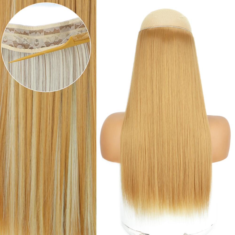 MERISIHAIR Lange glatte schwarze Haarverlängerungen für Frauen ohne Clips, Kunstfaser, natürliche Alltagskleidung, Cosplay-Haarteil, glattes Haar