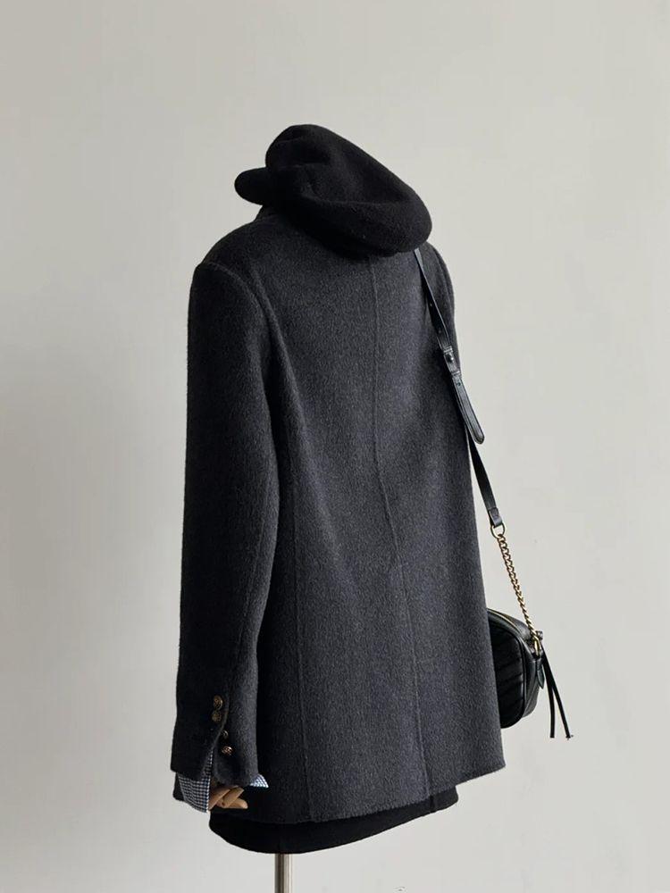 Damski wełniany płaszcz w koreańskim stylu, zaawansowany, na jesień i zimę