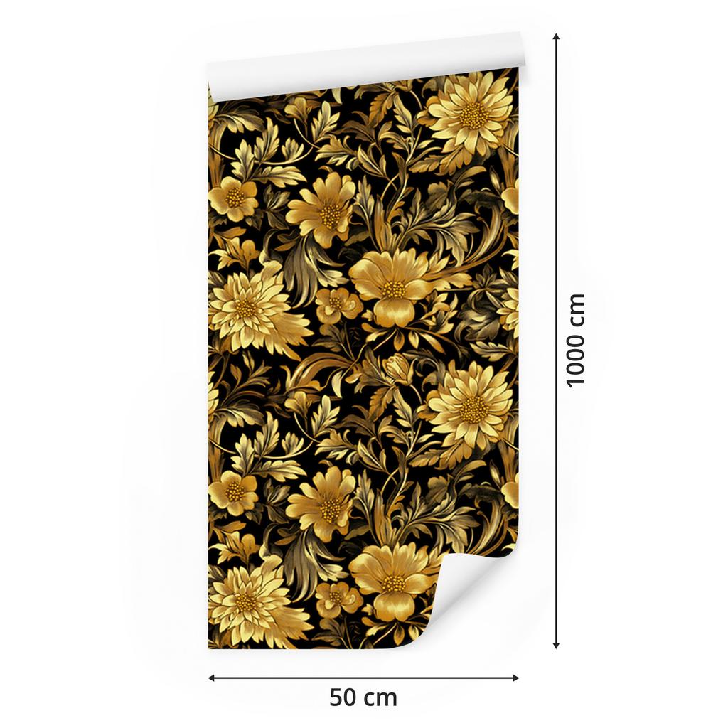 Golden Hibiscus Ochre Wallpaper, Ochre Bottom for Living Room and Bedroom 50x1000