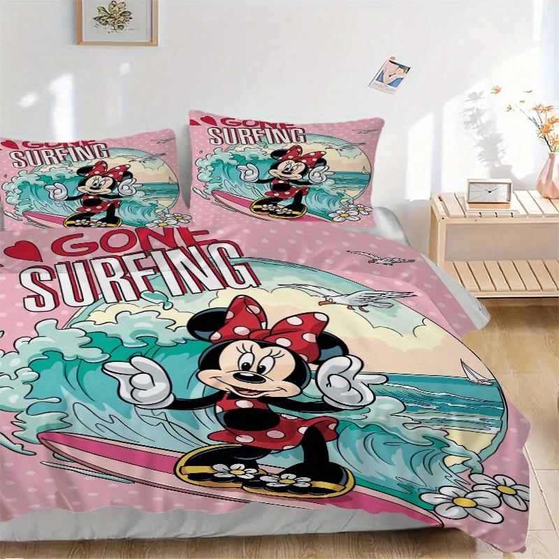 3pcs Gone Surfing Minnie Mouse Quilt Cover Set (1 Quilt Cover + 2 Pillowcases Without Pillow Core), High-Definition Printing for Home and Dormito