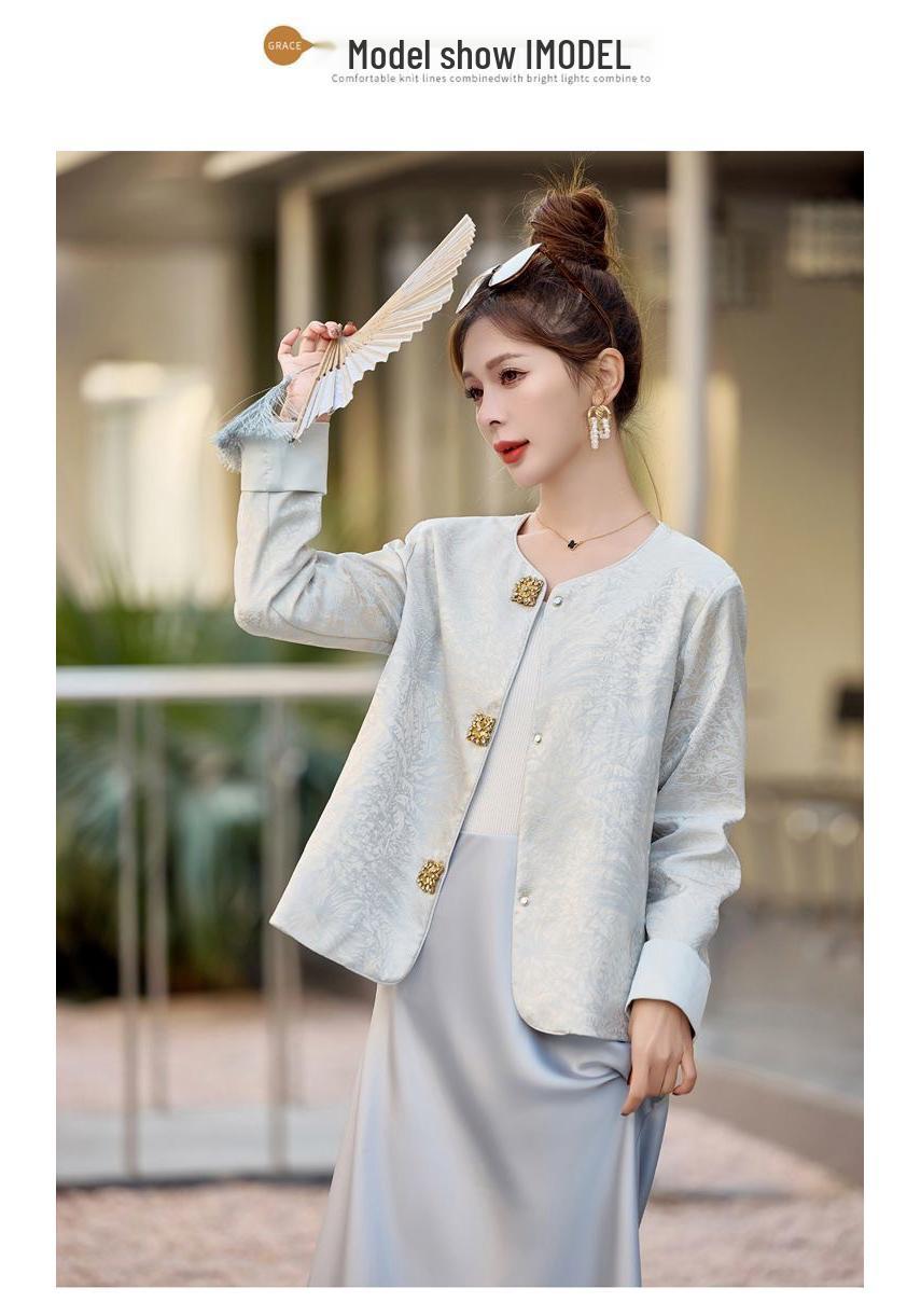 

2026 Retro Pink Jacquard Women s Jacket - Spring New Arrival, Short Cardigan L (105-120 lbs) сірий колір/синій