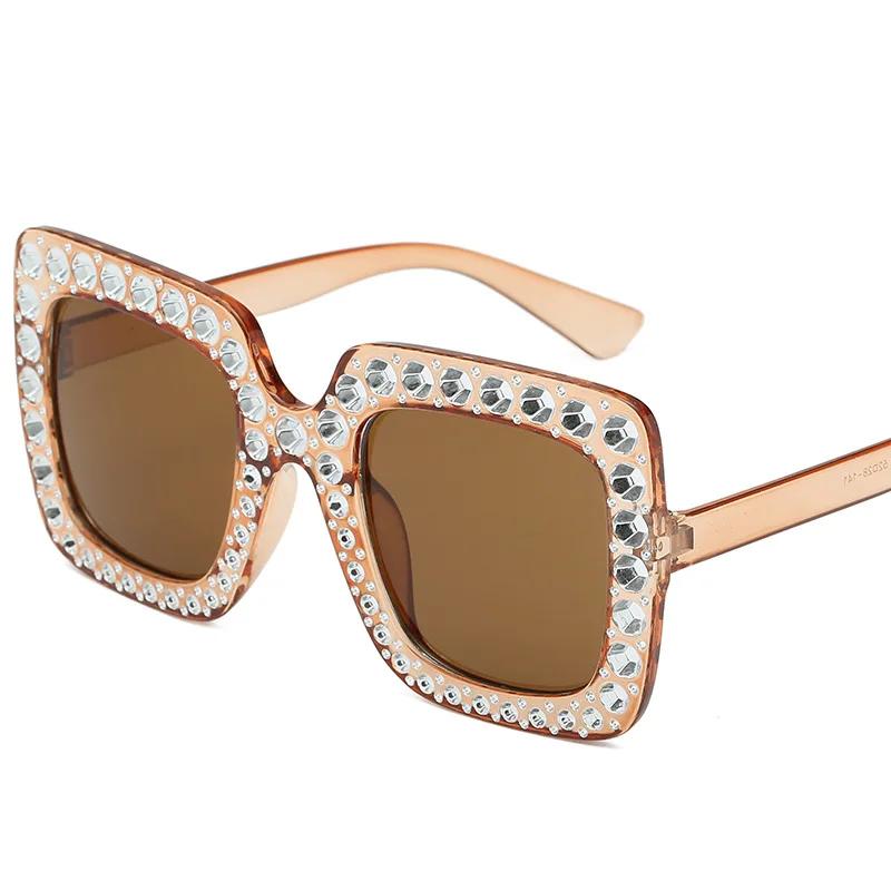 Latest Diamond Plated Large Sunglasses Female Vintage Square Colorful Ocean Sunglasses Personalized Outdoor UV400 Sunscreen Eyewear