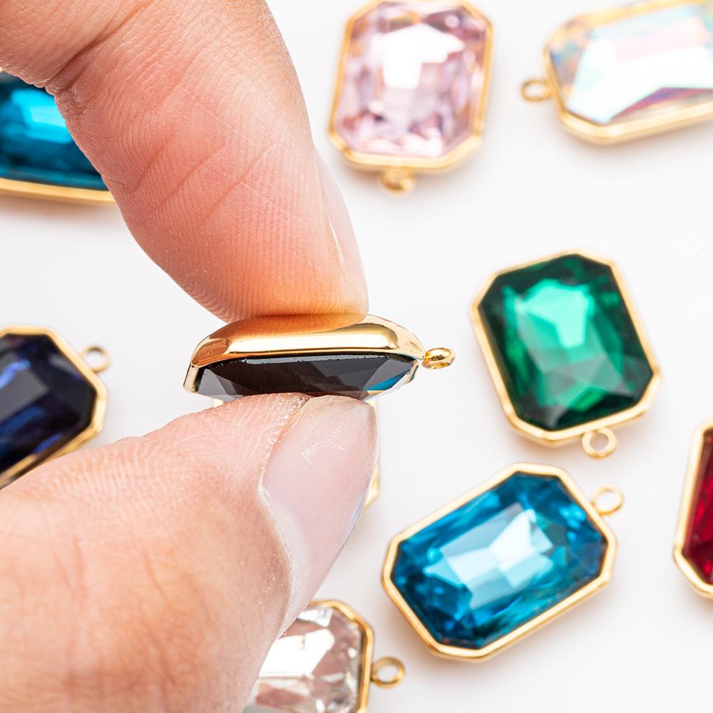 5pcs 12x16mm Stainless Steel Crystal Glass Charms Pendants Colorful Rectangle Charms for Necklace Beads Jewelry Making DIY