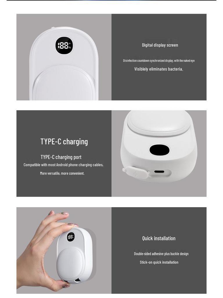 Portable Wall-Mounted UV Toothbrush Sterilizer and Dryer - Double Electric Brush Compatible, No-Punch Installation