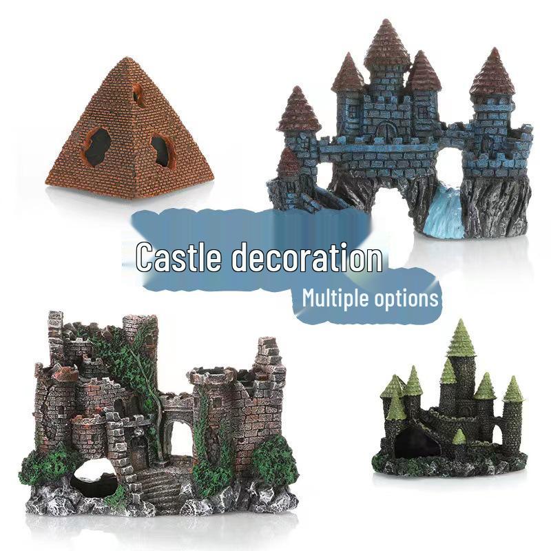 Decorazione per Acquario Castello in Resina: Piccolo Ornamento di Castello Antico per Paesaggistica Acquatica