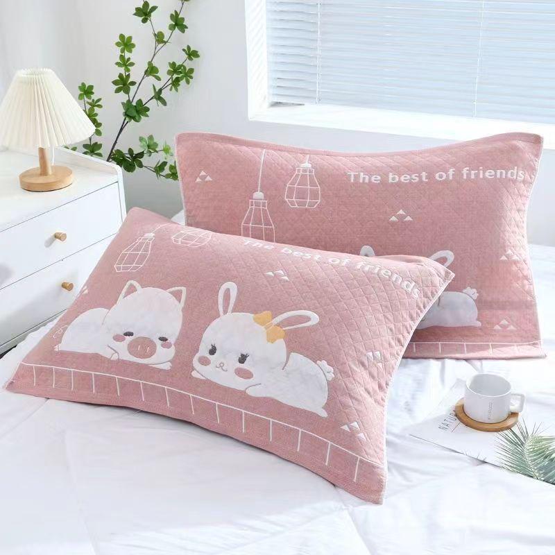 Extra Large Cartoon Cotton Gauze Pillow Towel - Thickened, Soft, Comfy, 3-Layer, Year-Round, Men's Gray