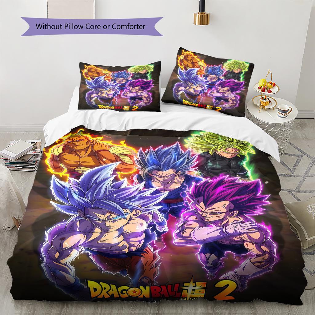 Pościel z wzorem DRAGON BALL, Zestaw kołdry Poszewka na kołdrę Poszewka na poduszkę Domowy Prezent Urodzinowy (1 * poszwa na kołdrę + 2 * poszewki na poduszki, bez rdzenia)