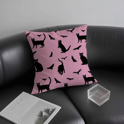 Halloween Bat Cat Pattern Pillow Case Short Plush Double-sided Print Square Throw Pillow Covers Sofa Home Cushion Decor