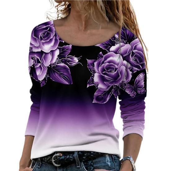 Women Shirt Floral Print Gradient Color All Match Spring Blouse for Daily Wear