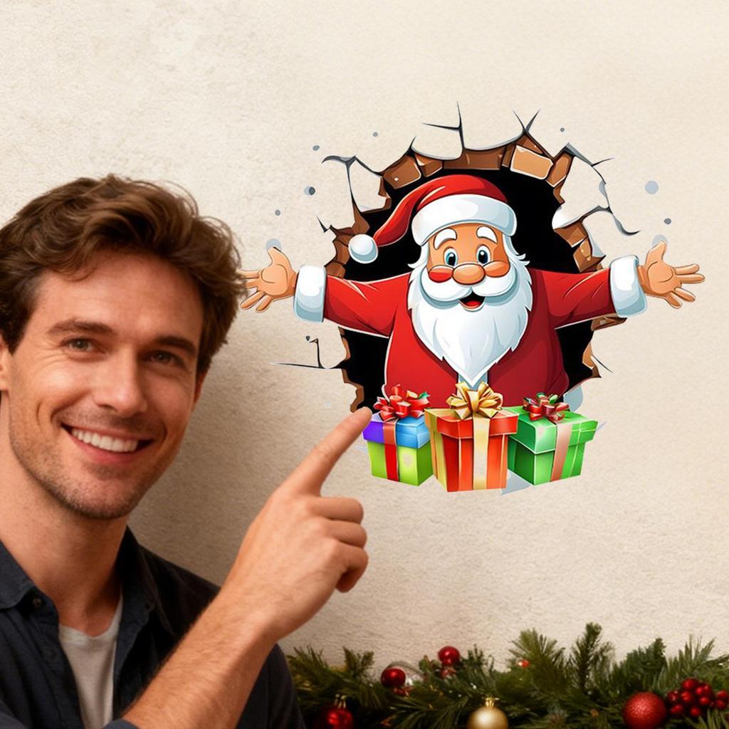 Santa Claus Break-Through Wall Decal PVC Removable Christmas Wall Window Sticker Toilet Stickers Home Christmas Decoration Gift