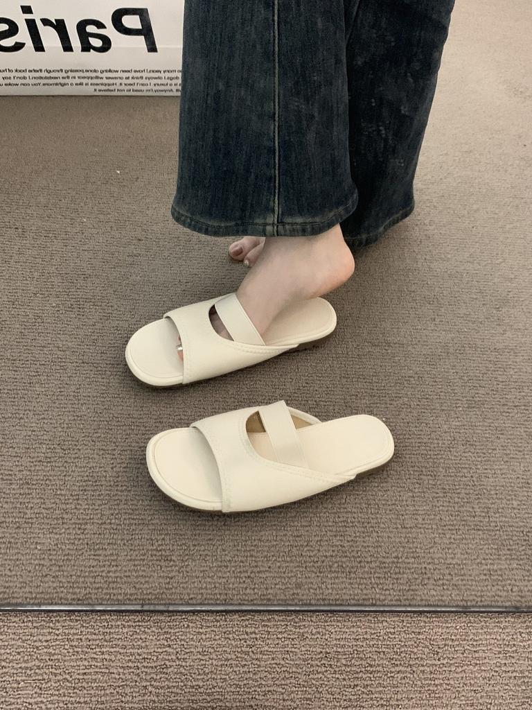 Late Evening Breeze Retro Brown Niche Open-toed Sandals Fairy Shoes 2025 New Summer Flat-bottomed Cool Slippers