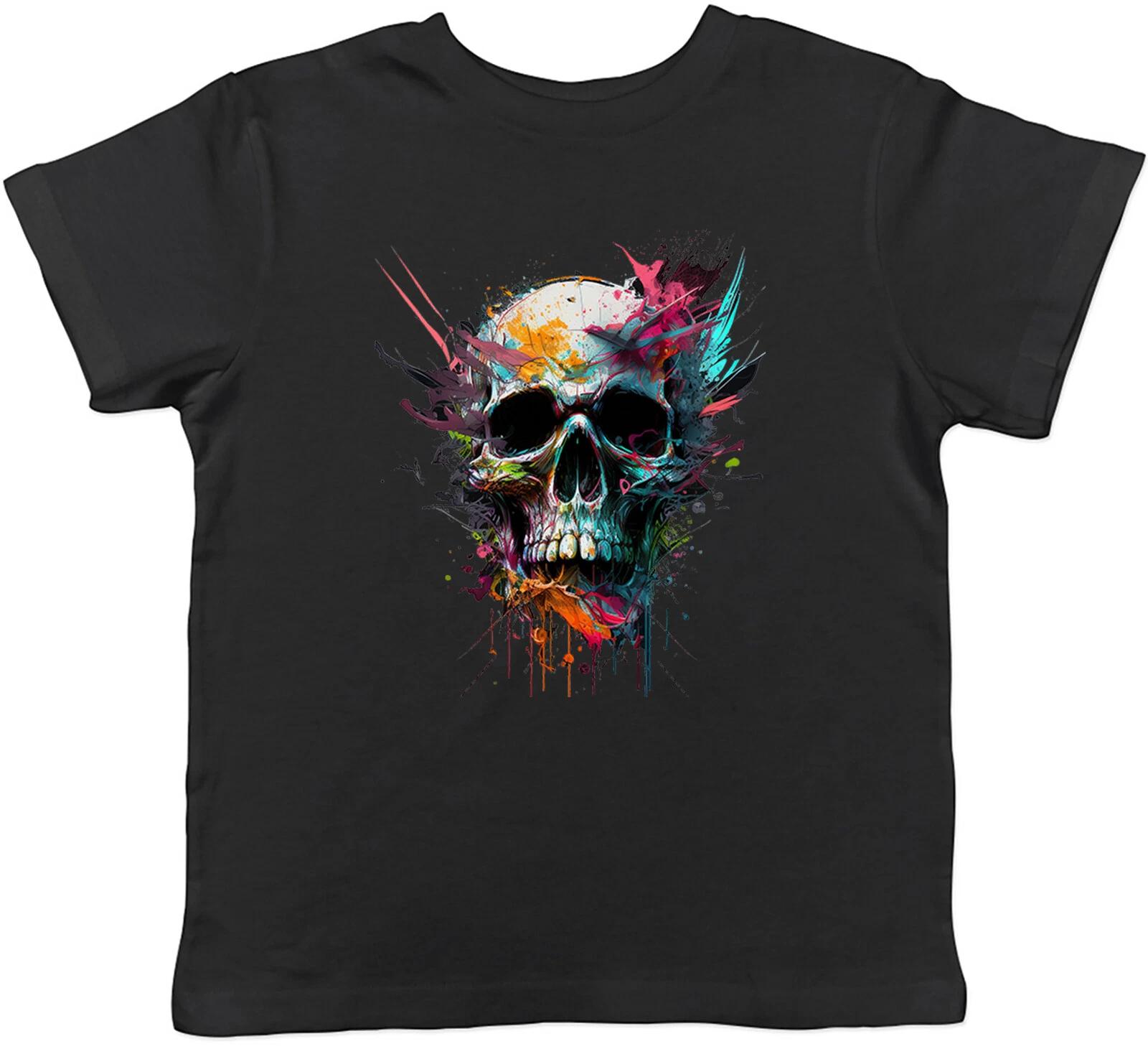 Skull Face Kids T-Shirt Gothic Halloween Emo Goth Childrens Boys Girls Gift 120