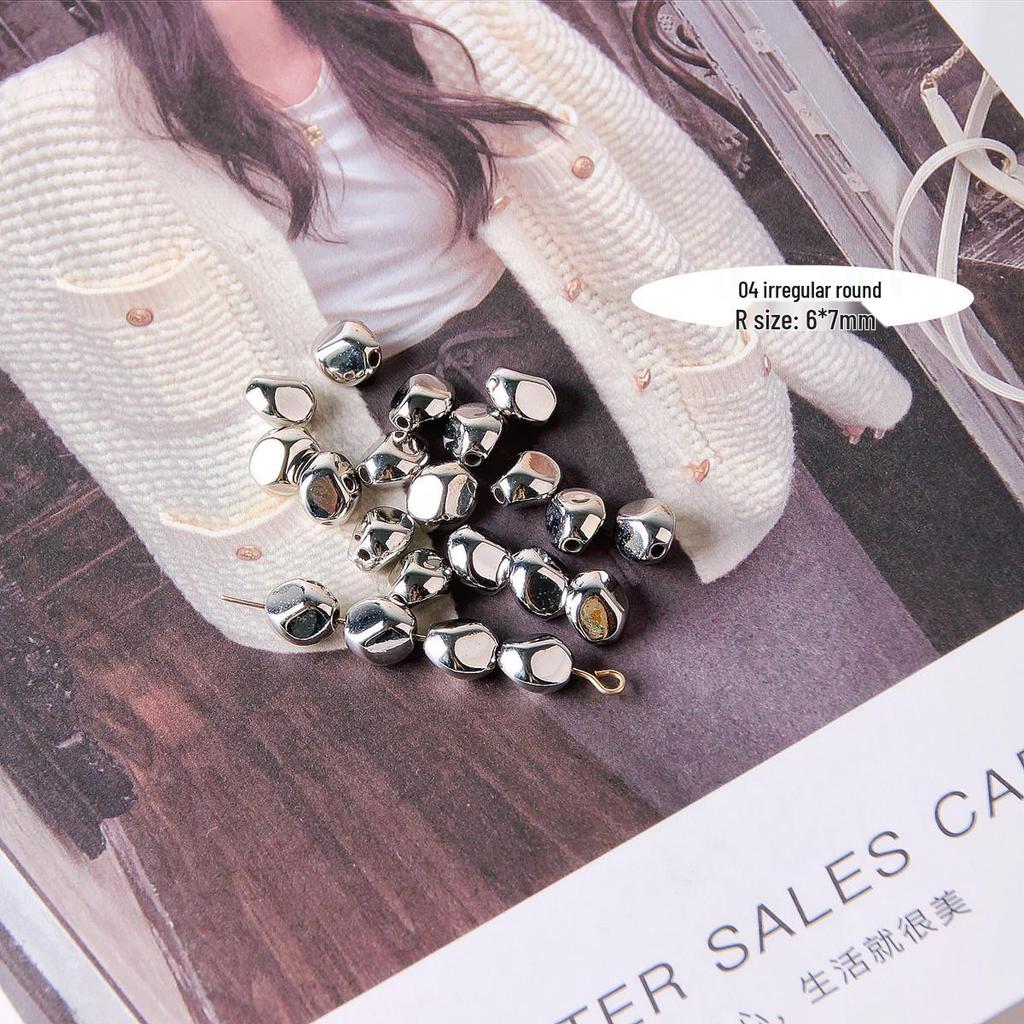 Wszechstronne Srebrne Nierówne Okrągłe Kwadratowe Koraliki Akrylowe do Tworzenia Naszyjników i Bransoletek DIY