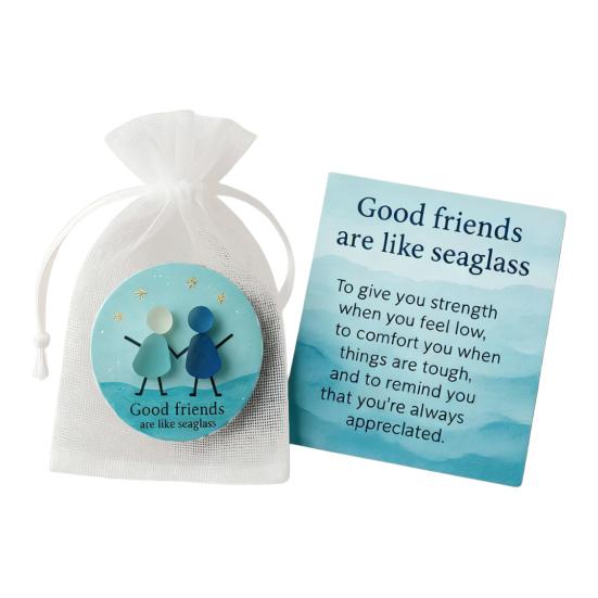 Friendship Sea Glass Christmas Ornament Inspirational Card with Acrylic Charm In Mesh Bag Meaningful Gift for Best Friends Lasting Bonds