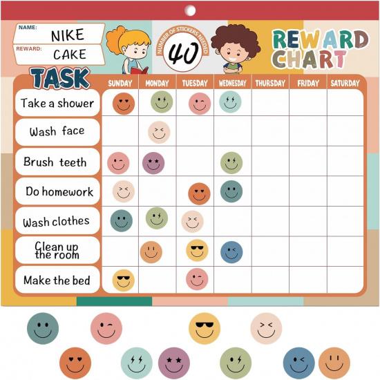 Boho 32 Chore Charts Behavior Reward Chart System,Sticker Chore Chart Pad for Kids with 2328 Stickers, 12.2" x 9.8" Magnetic Reward Chart to Develop