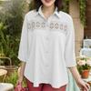 ZANZEA Women Patchwork Hollow Crochet Casual Turn Down Collar 3/4 Sleeve Blouse