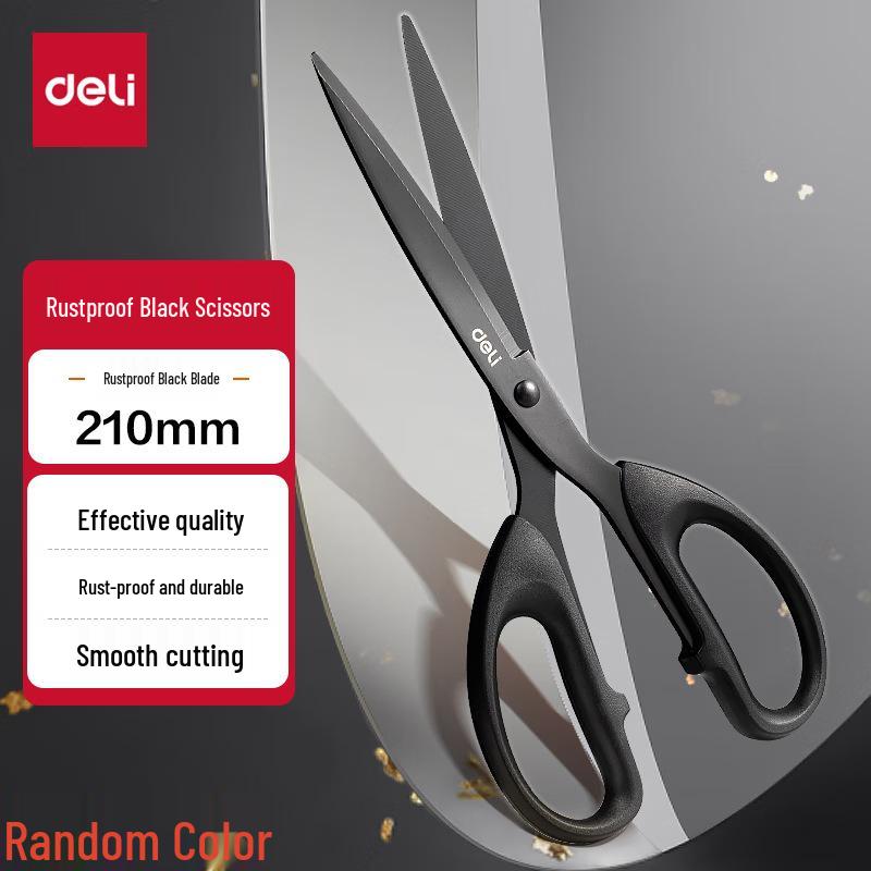 Deli Black Blade Non-Stick Large Scissors for Kitchen, Office, Handmade Paper Cutting, Rust-Proof Stainless Steel.