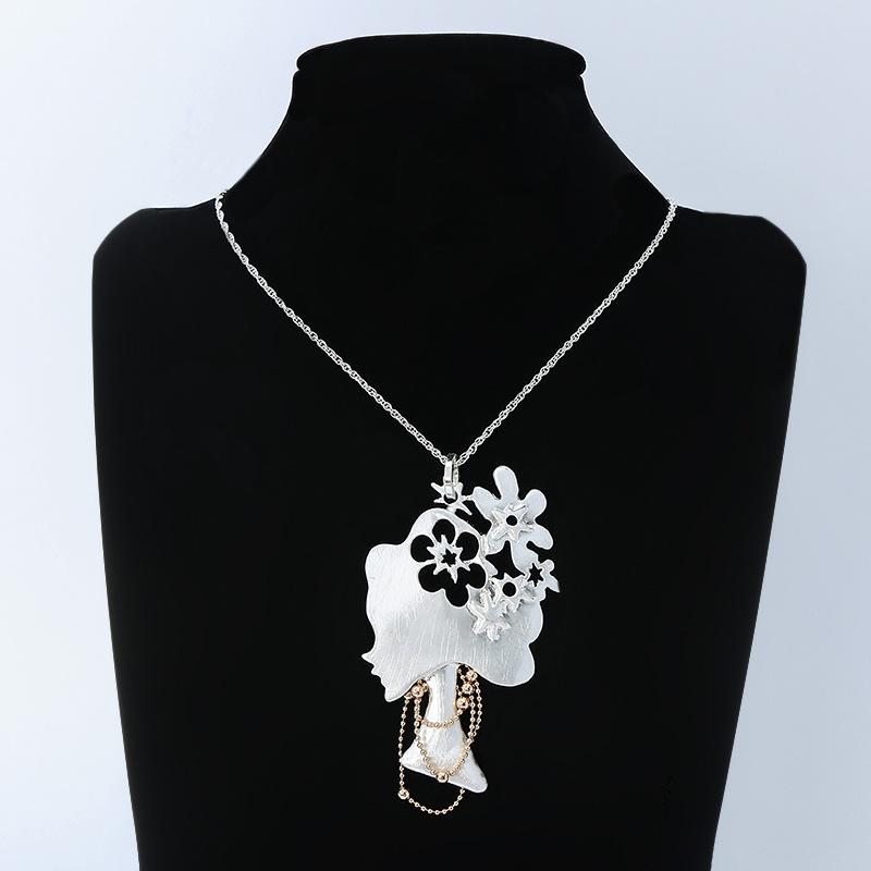 Sweater Chain Long Necklace Women S Flower-Shaped Round Two-Color Snake Bone High-End Beauty Head Necklace