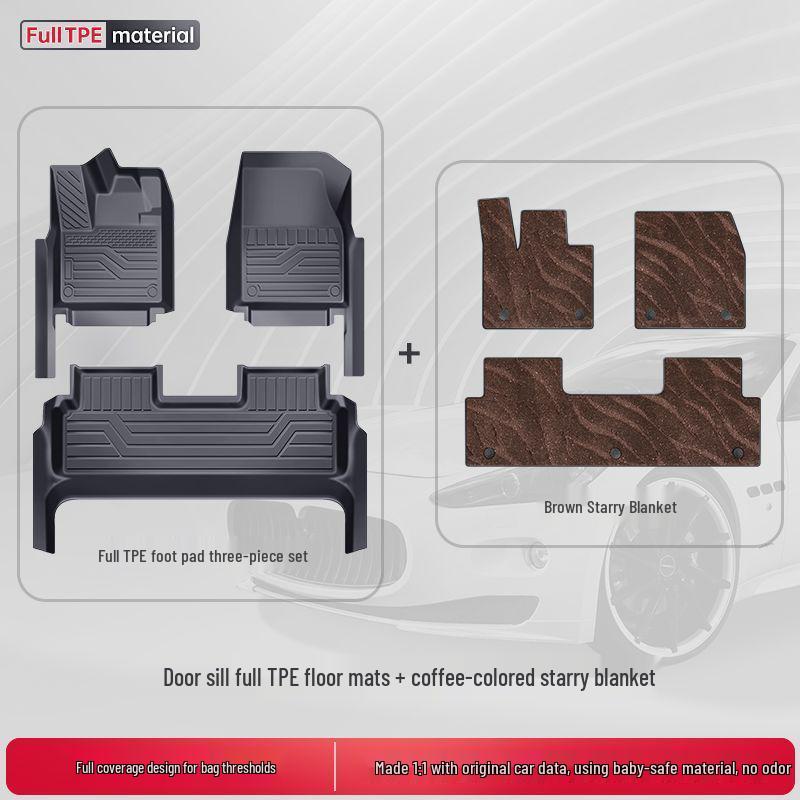 TPE Surround Titanium 7 Car Floor Mats with Leopard Print Door Sill - 2025 Edition